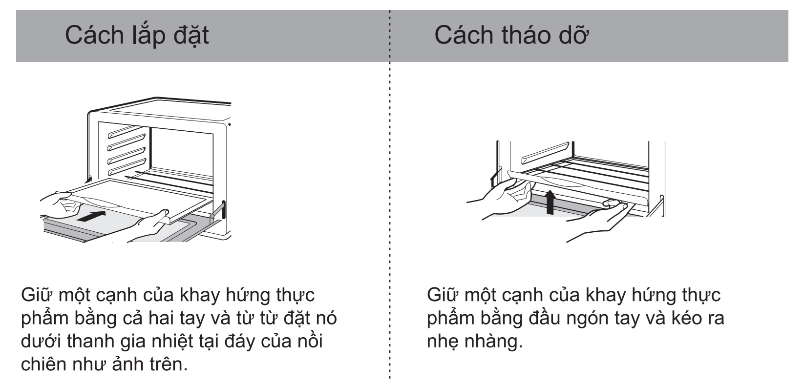 Cách lắp đặt và tháo dỡ khay nồi chiên không dầu Hawonkoo