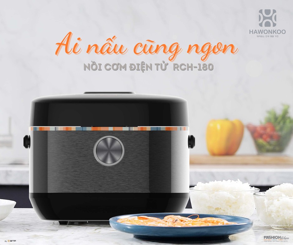 Nồi cơm điện Hawonkoo RCH-180 sở hữu thiết kế sang trọng, thanh lịch với 10 chương trình chuyên nghiệp.