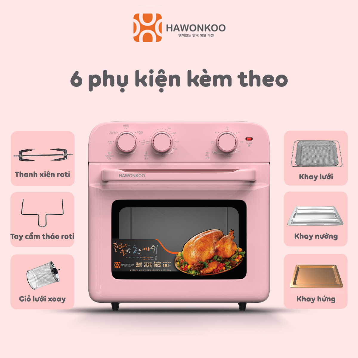 Phụ kiện đi kèm nồi chiên không dầu Hawonkoo